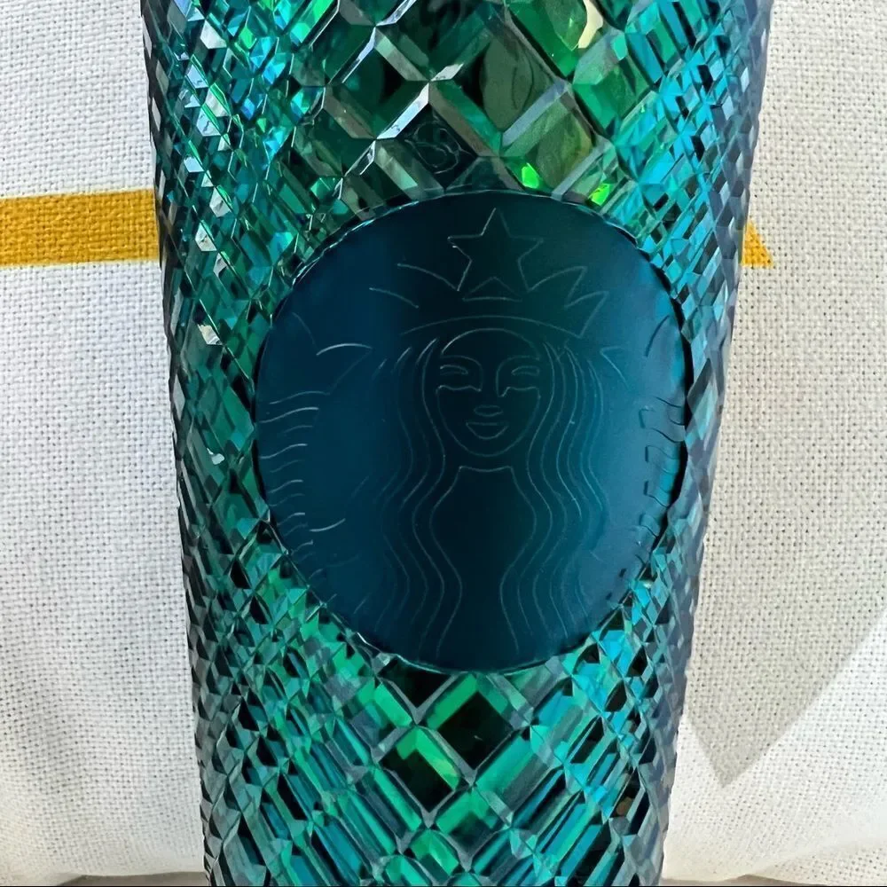 Starbucks 24oz Cold Cup Festive Bling Jeweled Blue Green